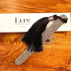 Glitzer Nagelfeile Silber mit schwarzem Pompon