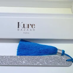 Glitzer Nagelfeile Silber mit blauem Pompon