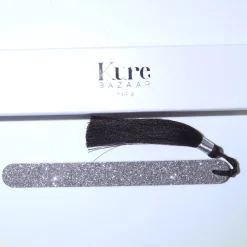 Glitzer Nagelfeile Silber mit schwarzem Pompon